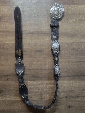 2007 Ariat Western Womens Belt Leather Crystals Buckle Black Size 34/85